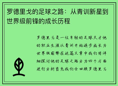 罗德里戈的足球之路：从青训新星到世界级前锋的成长历程