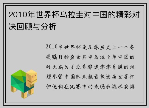 2010年世界杯乌拉圭对中国的精彩对决回顾与分析