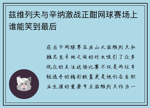 兹维列夫与辛纳激战正酣网球赛场上谁能笑到最后