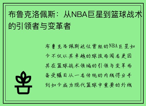 布鲁克洛佩斯：从NBA巨星到篮球战术的引领者与变革者