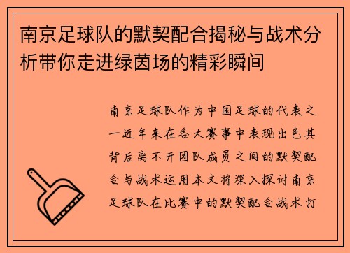 南京足球队的默契配合揭秘与战术分析带你走进绿茵场的精彩瞬间