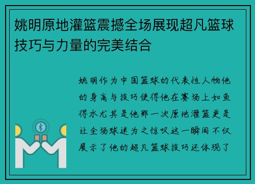 姚明原地灌篮震撼全场展现超凡篮球技巧与力量的完美结合