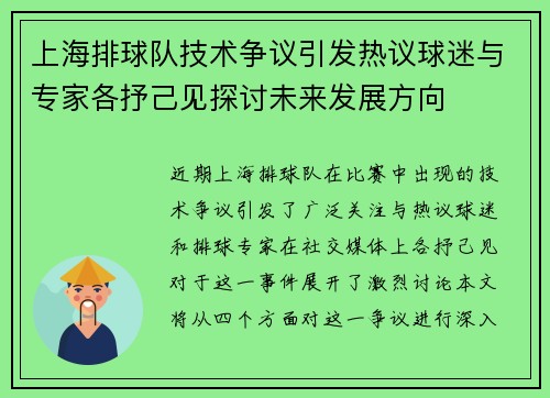 上海排球队技术争议引发热议球迷与专家各抒己见探讨未来发展方向